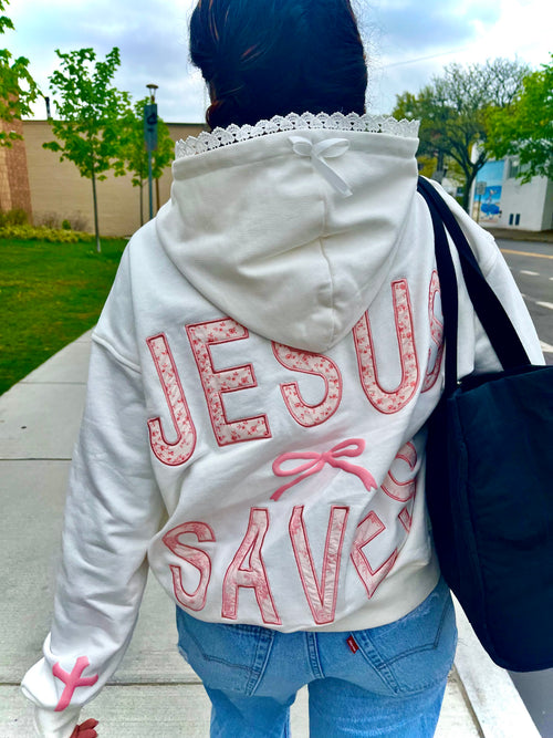 Jesus Saves Hoodie with Lace Hood